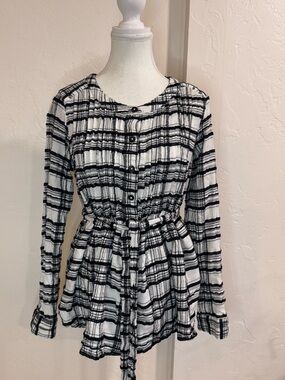 Anthropologie Plaid Tie Waist Top Boho Cottagecore Minimalist Blouse